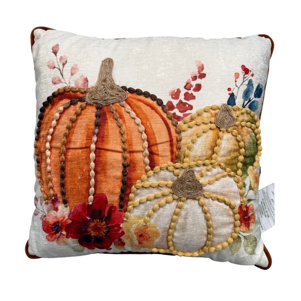 New Ashland Fall Pumpkin Throw Pillow 16x16 Harvest Floral Autumn Decor Rustic